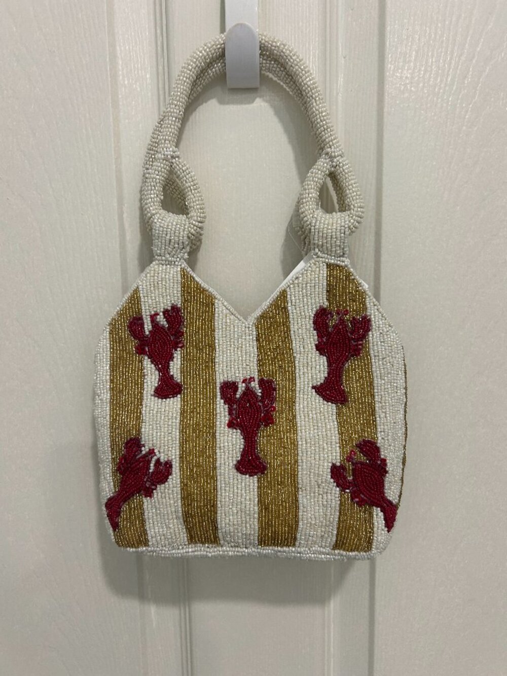 Beaded Lobster Gold Cream Striped Mini Tote Bag Made in India Brand New Release